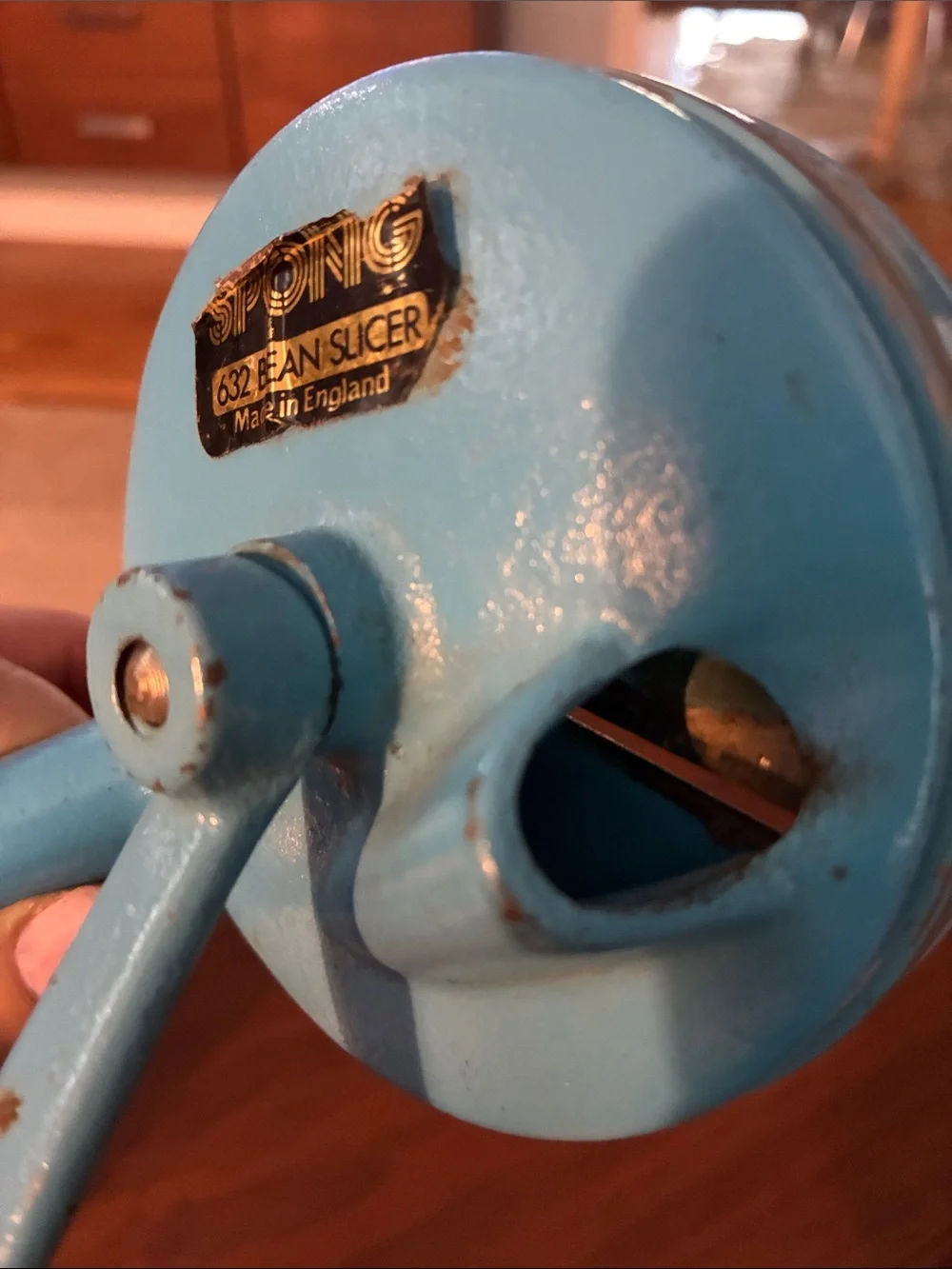 Vintage Cast Iron Spong's Green Bean Slicer No632 with original Paper Work BLUE